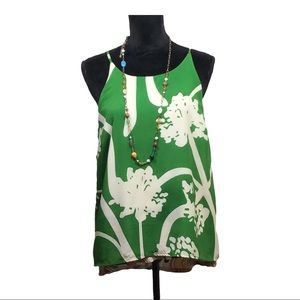 Anthropologie Porridge Green & Ivory Pattern Layered Tank Size: Medium